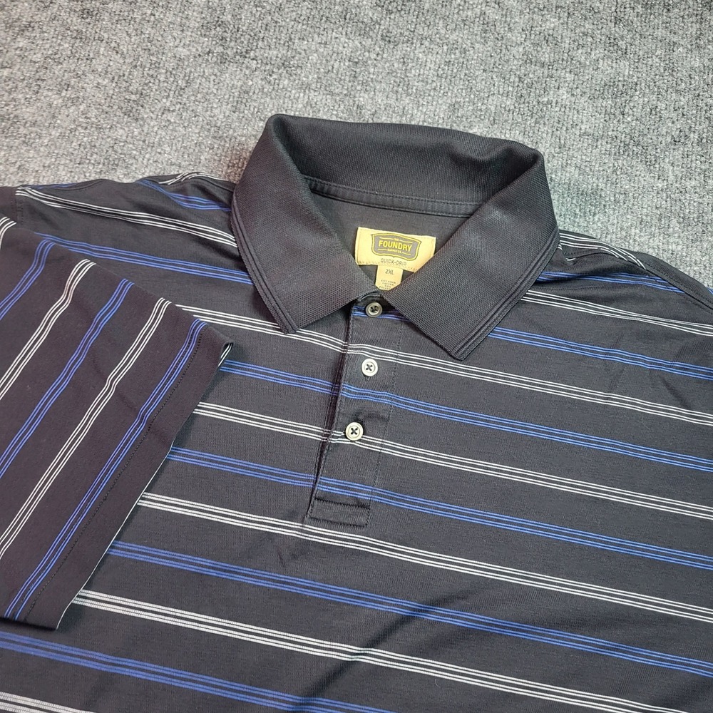 Foundry Supply Co Mens 2XL Black Blue Striped Quick-Dri Short Sleeve Polo Shirt